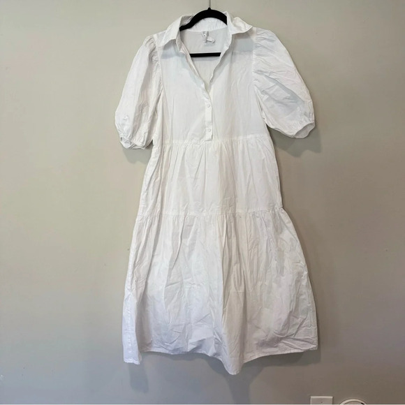 Amadi Cordelia Anthropologie White Crisp Puff Sleeve Tiered Midi Dress XS 1554 - Picture 3 of 13